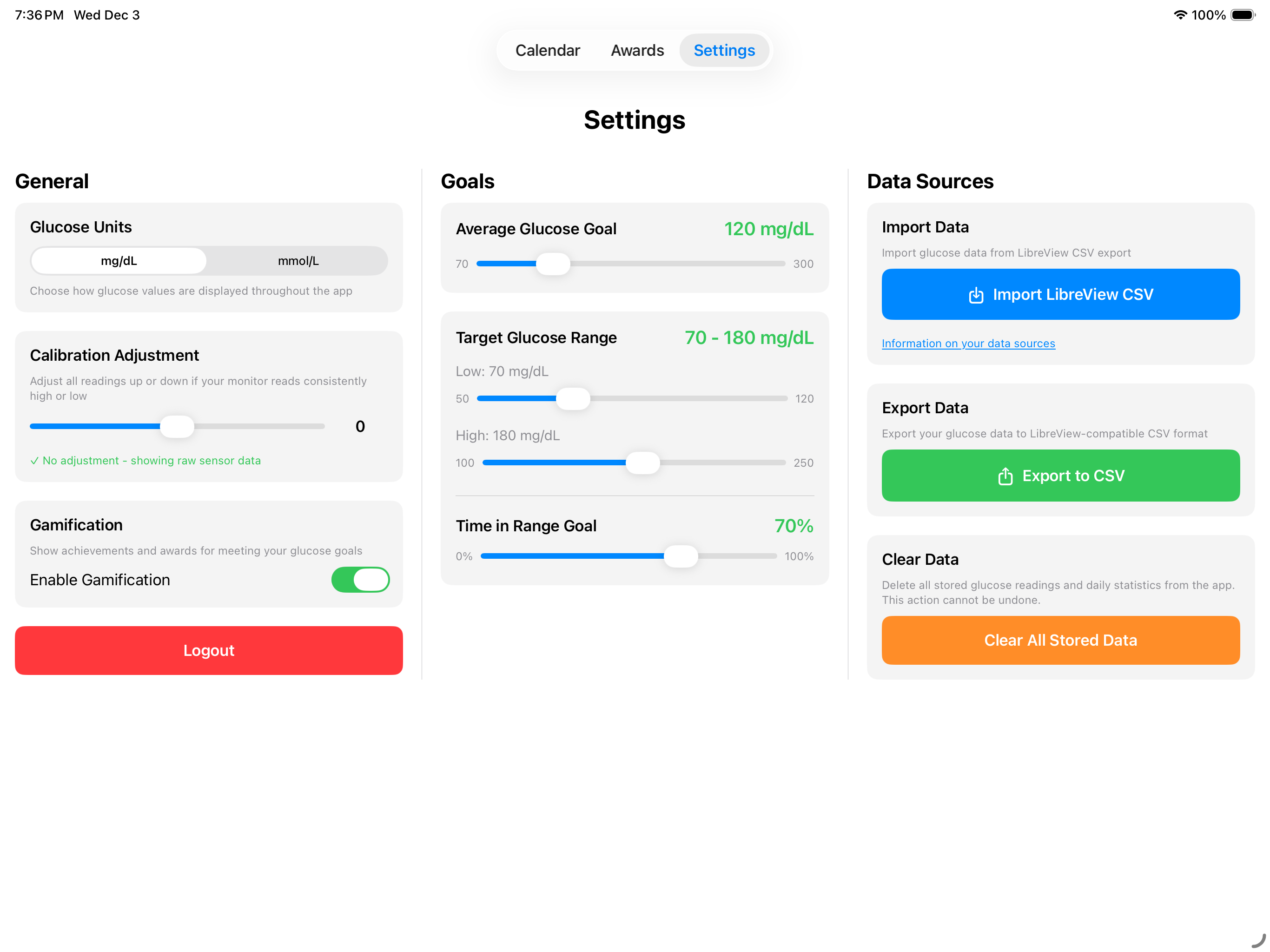 Goals and settings